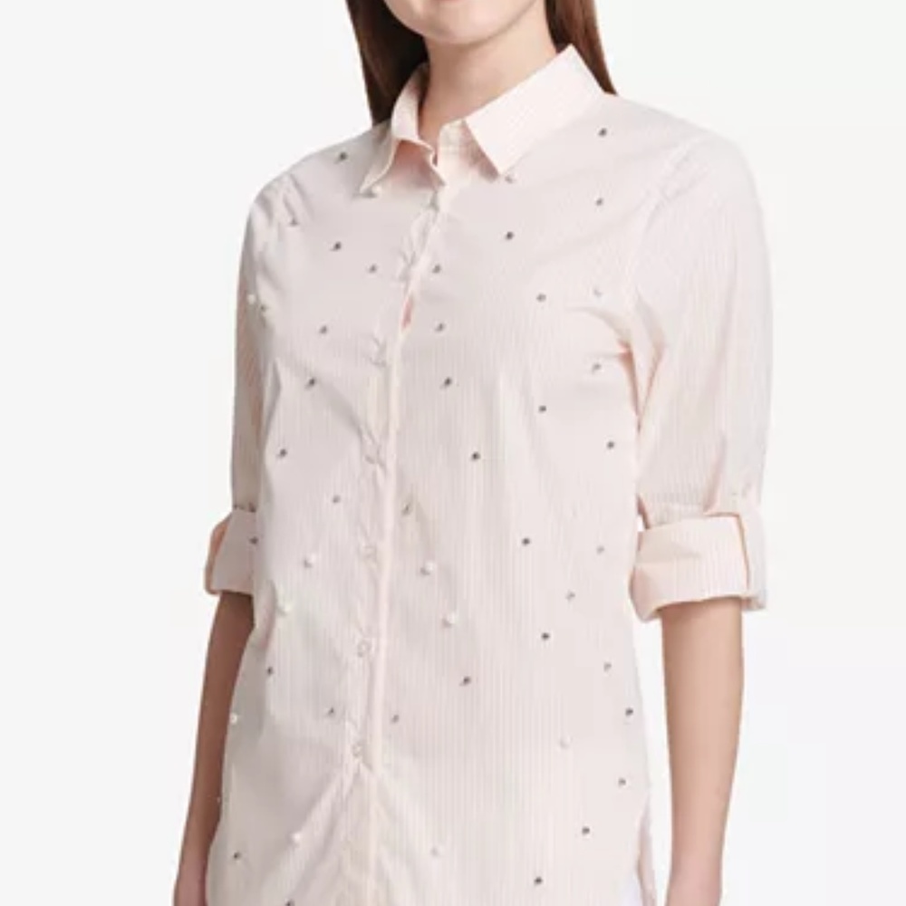 Calvin Klein Striped Embellished Buttondown Top